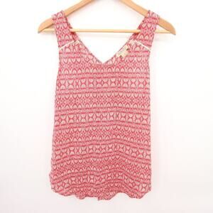 Lucky Brand Blouse Red Lace Pattern Flowy Back Sleeveless Boho Hippie Size Small